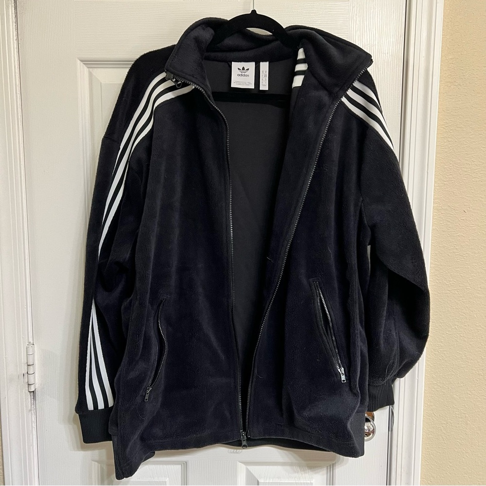 Adidas Black Zip-Up Jacket with White Stripes